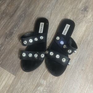 Steve Madden Black Sandals with Crystal Accents